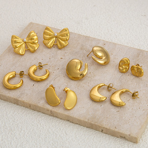 Fashion Stud <b>Earrings</b> 18K Gold Plated Geometric Bowknot Design Stainless Steel Ear <b>Post</b> For Women Elegant Jewelry - Product Image 1