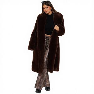 เสื้อโค้ทขนเฟอร์ฟ็อกซ์เทียมแบบหนาสำหรับผู้หญิงไซส์ใหญ่  คอปกผ้าฟลีซลายสก็อตย้อมสีพื้นสไตล์วินเทจ  ขายส่ง  แบบยาวสำหรับฤดูหนาว  รับสั่งทำพิเศษ - Product Image 4