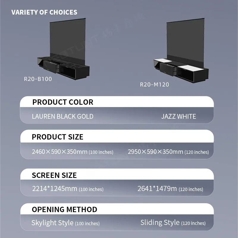 2024 Neues eingeführtes Wupro x Nectunt Laser-TV-Schrank 100/120 Zoll intelligenter unsichtbarer Heimkinenschrank für UST Laser 4K-Projektor