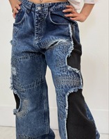 Jean Baggy Homme en Denim Patchwork Personnalisé, Haute Qualité, 100% Coton, Tissu Lourd, Effet Vintage Délavé, Style Machete