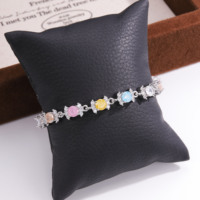 Fournisseur de bijoux plaqués or CM, bracelet en zircon couleur or blanc, design tendance, pierre en forme de cœur colorée, goutte d'eau, bracelet pour femme