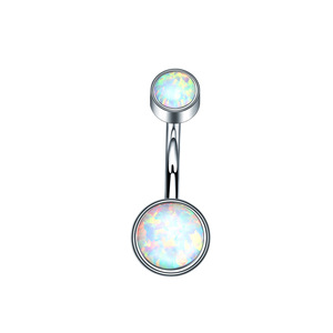 Anneau de nombril en titane G23 avec barre incurvée et incrustation ronde de CZ ou d'opale |   Piercing de nombril hypoallergénique à filetage interne - Product Image 6