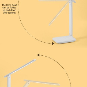 Lampe de table LED rechargeable moderne et minimaliste, pliable, élégante, pour chevet ou bureau, avec abat-jour blanc et variateur tactile - Product Image 5