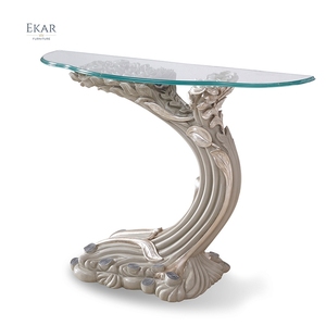 <strong>Half</strong> <strong>Moon</strong> Hand Carved Glass Top Luxury <strong>Console</strong> <strong>Table</strong> - Product Image 1
