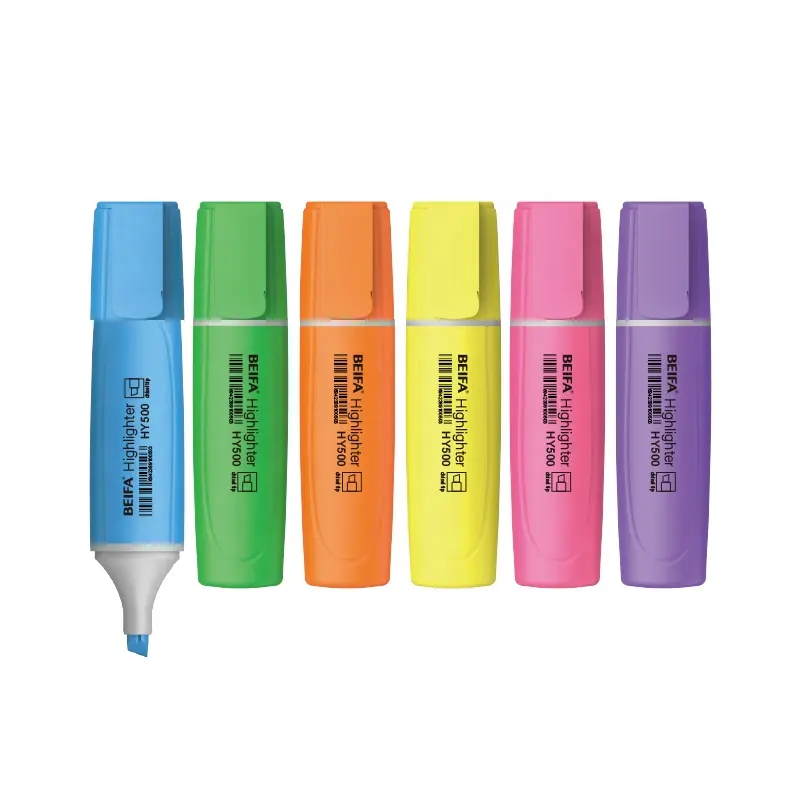 BEIFA HY500 ปลายสิ่ว 6 สีหมึก คละสี ปากกาเน้นข้อความประสบการณ์การเขียนเรียบเนียน
