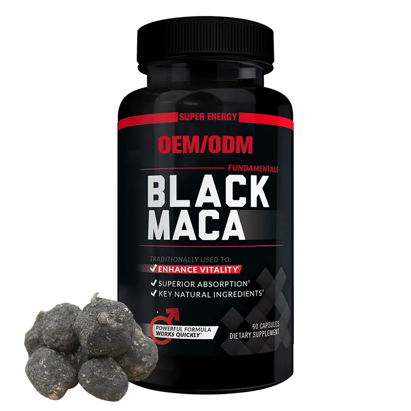 Customized Black Maca Root 20000 mg Capsules Vitality Supplement for Men Vegan Max Strength Energy Supplement
