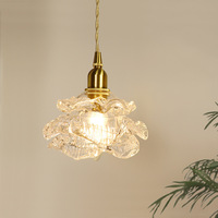 Petite lampe suspendue de chevet de style rose, romantique, de type français, vintage, en cuivre massif, avec abat-jour en verre doré, luminaire de luxe à tête unique pour chambre à coucher