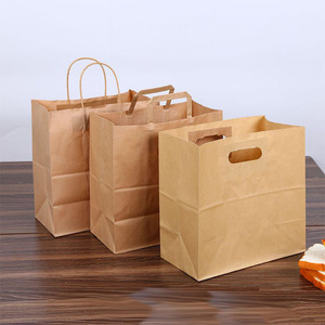 personalizado reciclaje Kraft marrón de comida para llevar de morir corte manejar bolsa de papel para <span class=keywords><strong>restaurante</strong></span> - Product Image 3