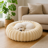 Lit pour chat en peluche à poils longs de luxe ovale en PP haute densité, lit portable pour animaux de compagnie toutes saisons