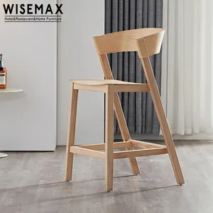 WISEMAX mobilya Modern lüks bar mobilya bar tabureleri kol dayama ile katı kül ahşap uzun bar sandalyesi restoran için