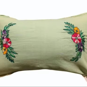 Traditional Embroidered <b>Cushion</b> <b>Cover</b> Pure Cotton Machine Washable Machine Stitched Elegant Floral Design - Product Image 1