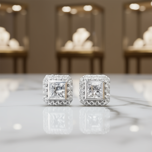 Orecchini E1708 in Oro Bianco con Diamanti Taglio Principessa, Colore D, Certificati GIA, Gioielli da Matrimonio, Stile Classico da Donna - Product Image 2