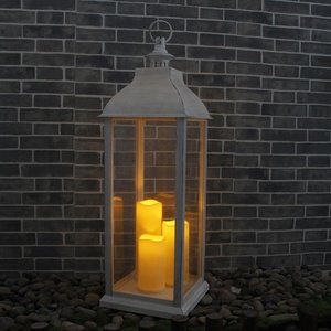Décoration d'intérieur et d'extérieur en plastique blanc Grande <span class=keywords><strong>lanterne</strong></span> à piles avec 3 bougies LED sans flamme - Product Image 6