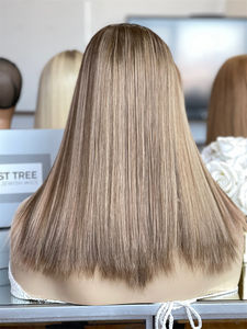 Cuticule alignée 18 pouces soyeuse droite européenne vierge cheveux avant de lacet casher juif blond HD perruque - Product Image 4