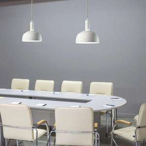 Lampadario a LED Bianco con Paralume in Alluminio e Portalampada E14, 60W Max, Luce Bianca Calda, Lampada a Sospensione SKU 3920 - Product Image 4