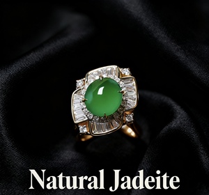 Jadeite naturale Vintage e anello di diamanti energia curativa gioielli orientali raffinati per designer e anime spirituali - Product Image 3