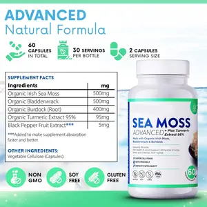 OEM Sea Moss Bladderwrack Burdock Capsules Raw Sea Moss Capsules Private Label Pills Irish Sea Moss Capsule Powder