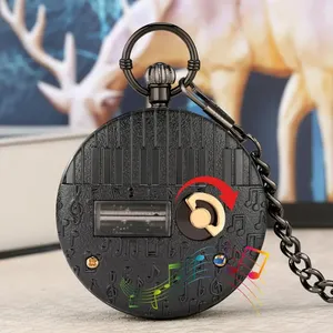Montre de poche musicale Castle In The Sky, style steampunk antique noir, train rétro, pendentif musical, horloge de poche avec chaîne, nouveauté 2020 - Product Image 5
