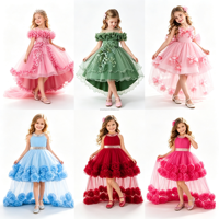 Robe d'été pour filles, robe élégante en maille à fleurs 3D, robe de mariée, costume de scène, robe de danse, vêtements pour filles
