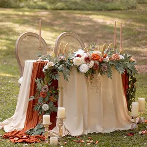 Centrotavola per matrimonio in Terracotta al tramonto con ghirlanda di fiori di eucalipto artificiale da 9 piedi per la decorazione della tavola di nozze fiori dell'arco di nozze