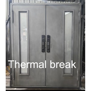 Tuyau de fer d'entrée de sécurité française simple conception de portes en fer forgé à dessus carré rupture thermique - Product Image 6