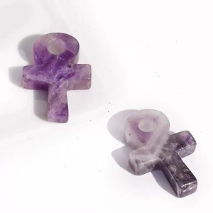 Ciondolo in Cristallo Naturale di Ametista e Quarzo Rosa a Prezzo di Fabbrica, Croce Ankh in Cristallo Intagliato da 3cm per Creazione di Gioielli - Product Image 6
