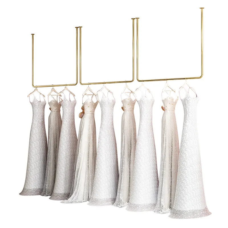 Boutique Bridal Store Stainless Steel Wedding Dress Rack Shop Decorations Gold Ceiling Clothing Racks for Wedding Dresses