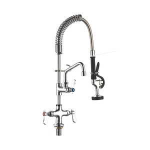 Grifo comercial de cocina de montaje en cubierta, grifo mezclador de agua de 2 vías, grifo de preenjuague de un solo orificio con doble manija - Product Image 1