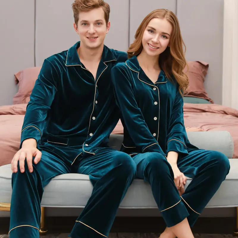 Velvet Long-sleeved Pajamas High Quality Home Clothing for Women and Men Sleepwear golden velvet sleepwear adults night wear wit
