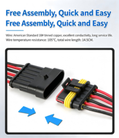 Faisceau de câblage automobile étanche, type AMP, 1 à 6 broches, connecteur mâle/femelle, 18 AWG, terminal en cuivre 1,5 mm, IP67, HID rapide