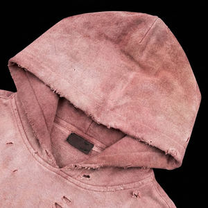 Set Personalizzato da Uomo con Felpa con Cappuccio e Zip e Pantaloni Svasati in Cotone con Ricami e Strass, Stile <span class=keywords><strong>Streetwear</strong></span> <span class=keywords><strong>Vintage</strong></span> Effetto Distressed e Lavaggio Acido - Product Image 4