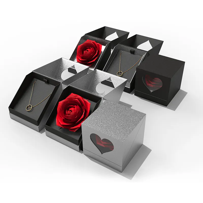 निजी लेबल प्यार दिल काले गुंबद उपहार अनन्त फूल पैकेजिंग बॉक्स में संरक्षित रियल गुलाब के लिए ग्लास