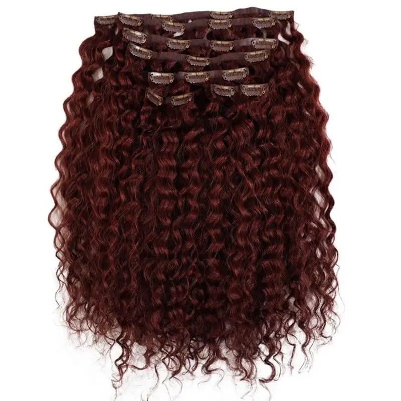 Fashion reddish brown colored brazilian deep curly cooper red clip in hair extensions100human wholesale i tip hair extensions