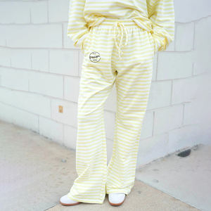 กางเกงขายาวลำลองเอวปานกลางสำหรับผู้หญิงกางเกงสเวตเตอร์มีลายทางทรงหลวมผ้าคอตตอน320GSM ำหรับผู้หญิงมาใหม่ออกแบบได้ตามต้องการ - Product Image 6