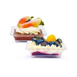 Platos Cuadrados Mini Desechables de Plástico Transparente para Postres, Grado Alimenticio, Color y Logotipo Personalizables para Fiestas, Bodas y Aperitivos - Product Image 2