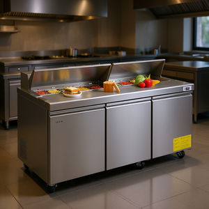 Réfrigérateur commercial Vevor à trois portes en acier inoxydable, pour préparation de sandwichs, température de 2°C à 8°C, équipement de cuisine professionnelle - Product Image 2