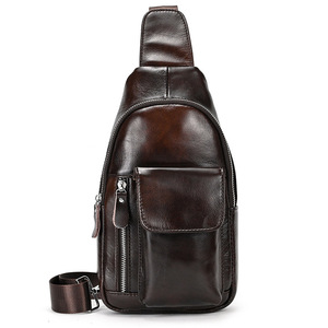 Sac de poitrine en cuir véritable hommes printemps et été <span class=keywords><strong>sortie</strong></span> sac à bandoulière noir marron Pack téléphone sac à bandoulière 2025 - Product Image 1