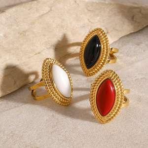 Fashion <b>Rings</b> Marquise Shape <b>Adjustable</b> Gold Tone Agate Inlay Bezel Setting Unisex Party Jewelry - Product Image 2