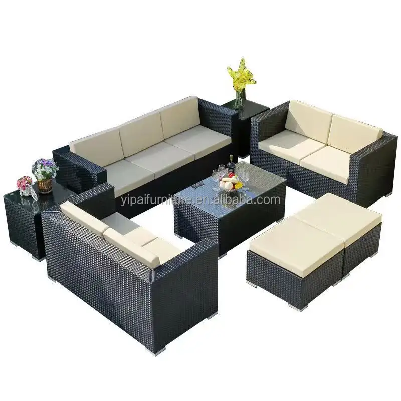 Hiện Đại Trung Quốc giá rẻ ngoài trời phòng khách sofa Set dệt bán Hot nhôm PE mây phòng khách góc vườn mây sofa Set