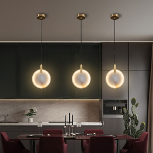 Suspension en marbre espagnol tout en cuivre, luminaire de luxe à tête unique de style chinois pour table à manger, bar, éclairage créatif pour - Product Image 1