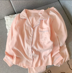 Femmes nouveau printemps automne Satin pyjamas Simple loisirs pantalons à manches longues taille élastique confortable nuage coton Homewear costume - Product Image 2