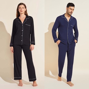 Pijamas de Estilo Francés para Parejas, Camisa para Mujer y Ropa de Casa para Hombre, Manga Larga, Color Sólido - Product Image 1