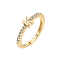 Mode 18K Or 925 Argent Sterling Lettre Initiale Anneau Réglable Dernière Conception diamant A-Z Lettre Anneaux pour Femmes Bijoux