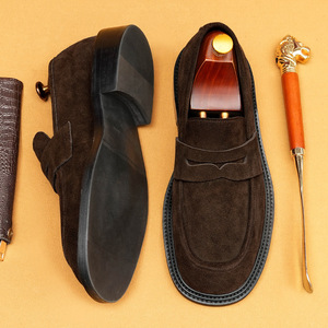 Zapatos de Vestir Negros de Ante Sintético para Hombre, con Punta Cuadrada, Sin Cordones, para Todas las Temporadas, Color Sólido, Suela de Goma, Envío Directo - Product Image 4
