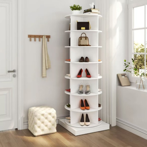 Grand porte-chaussures moderne avec espace de rangement ouvert pouvant contenir 28 chaussures de Paris, <span class=keywords><strong>tour</strong></span> de porte-chaussures autoportante rotative à 360, blanc - Product Image 4