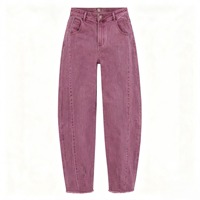 Celana Jeans Wanita High Waist Barrel Leg Model Baggy Wide Raw Hem Denim Y2K Musim Gugur Musim Dingin Grosir Pabrik