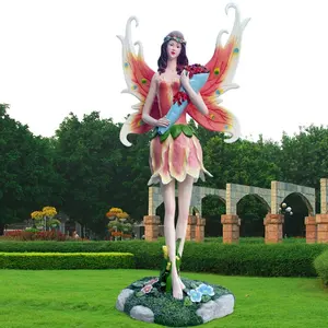결혼식 중심 훈장을 위한 날개를 가진 거대한 분홍색 천사 동상 수지 천사