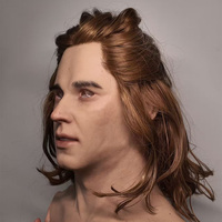 Masque réaliste en silicone pour homme jeune, tête entière, avec cheveux longs, masque facial souple pour performance scénique et cosplay