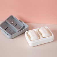 Vente en gros de porte-savon de salle de bain rectangulaire à double compartiment, moderne, écologique, antidérapant, avec drainage, motif de dessin animé, robuste