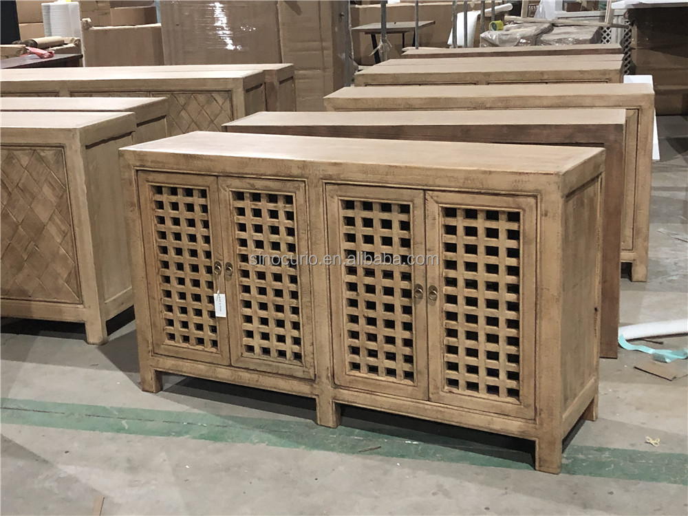 Chinese vintage rustic recycled solid wood 4 door carved cabinet solid mango reclaimed timber cupboard storage cabinet furniture